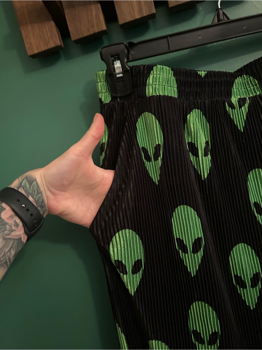 Dressed in LALA Black Midi Dress Set with Green Alien Print - Picture 3 of 5